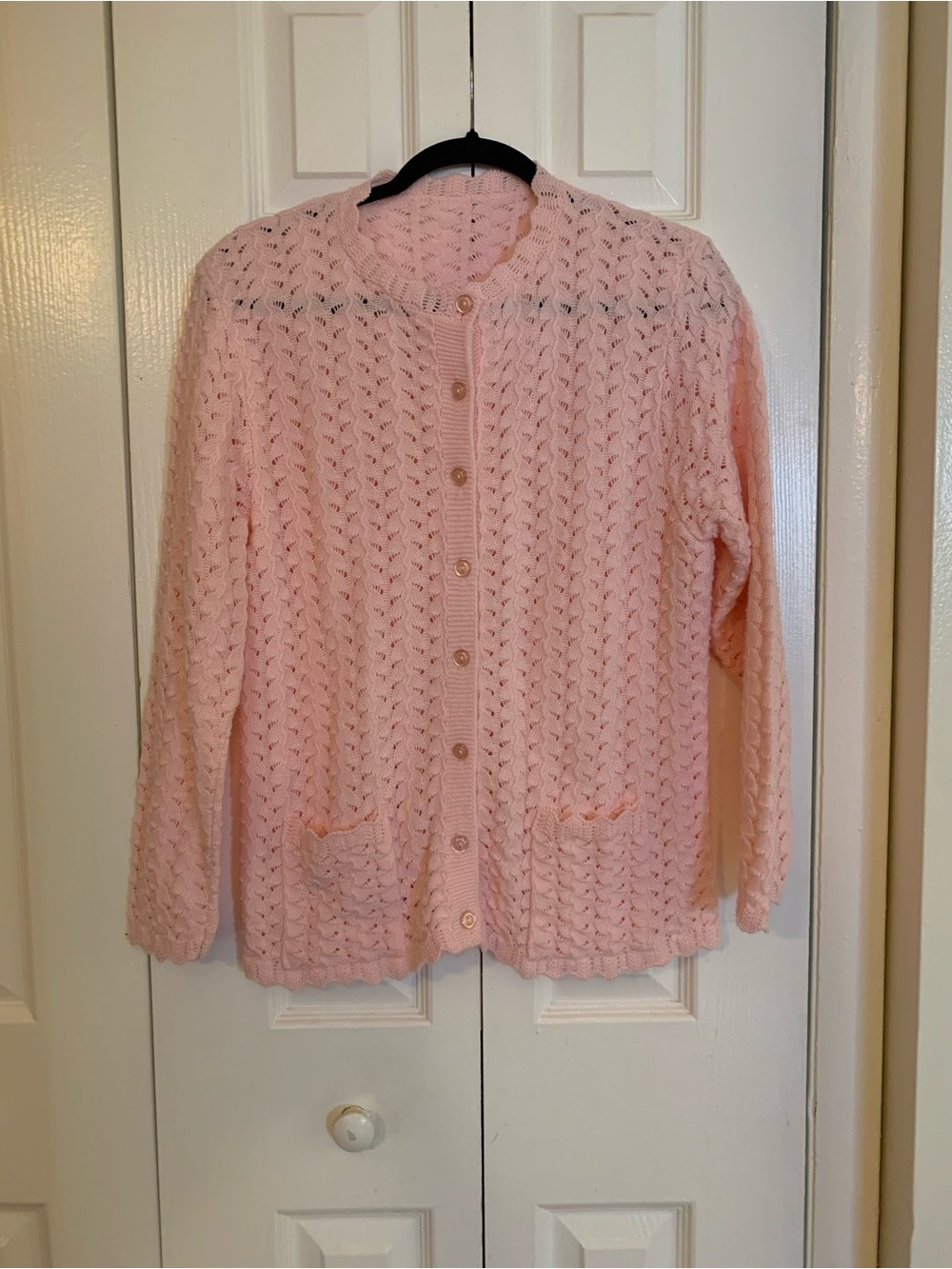 Light Pink Textured Button-Up Cardigan Sweater